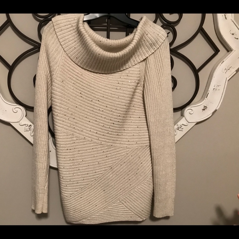 WHBM - Cream glitter sweater with sequins